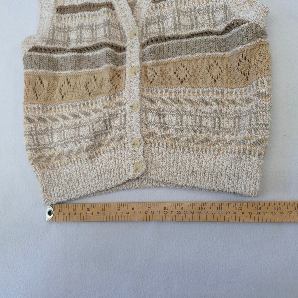 Lizsport Vintage 90s Knit Sweater Vest Tan Beige Petite Small Diamond Pointelle - Picture 7 of 9